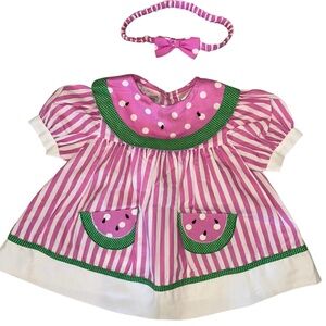 Vintage 90s Allison Ann Watermelon Dress w/ Headband 12m
